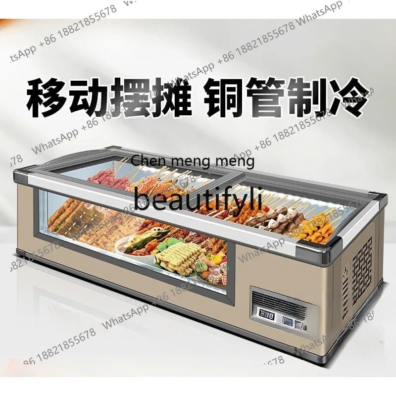 Mobile Stall Ice Chest Display Cabinet BBQ Skewer Refrigerated Freezer Low-Temperature Countertop Cabinet
