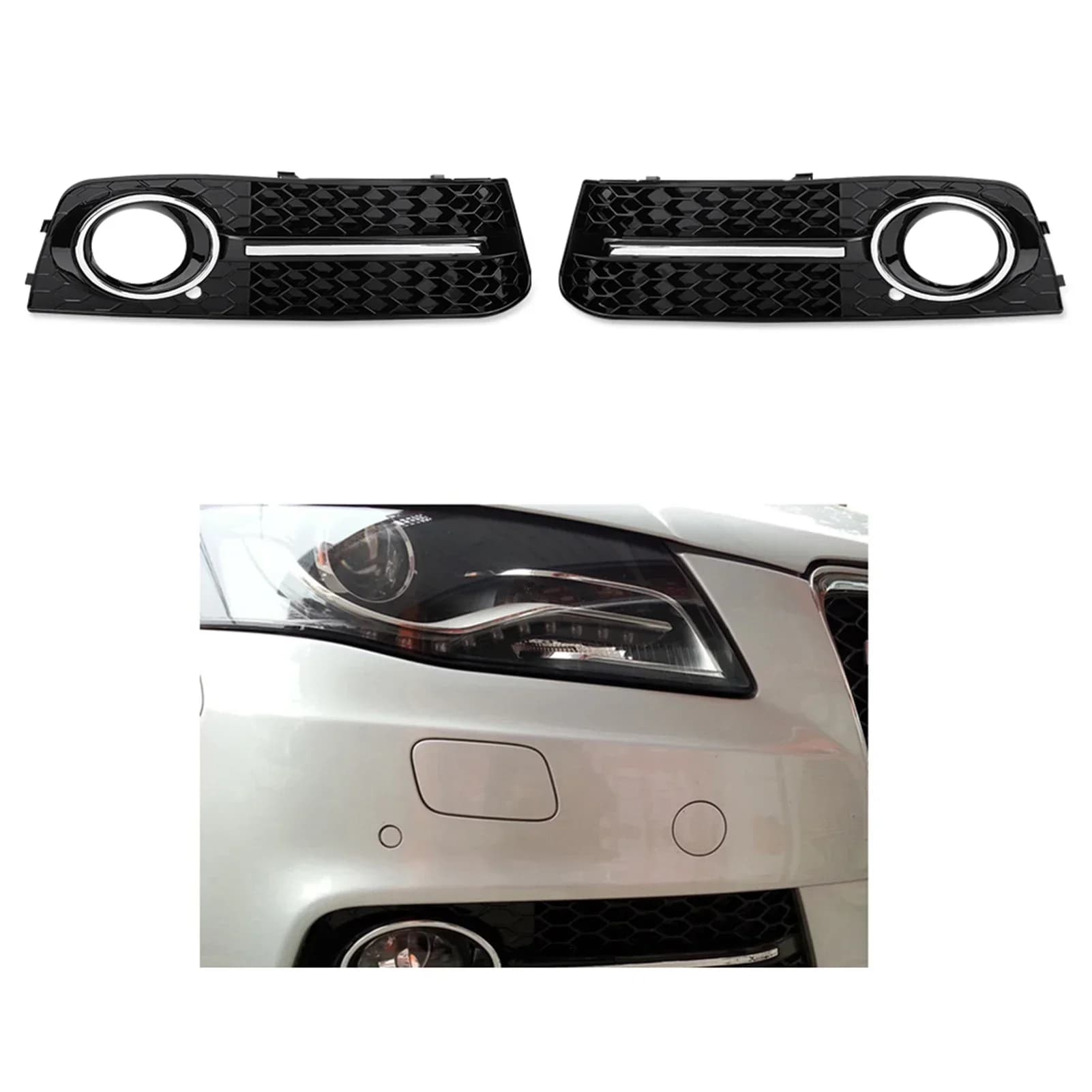 Car Grille Black Fog Light Bezel ABS With Bright Strip Direct Bolt-on Pair For Audi A4 B8 S4 2009-2012 Front Decoration