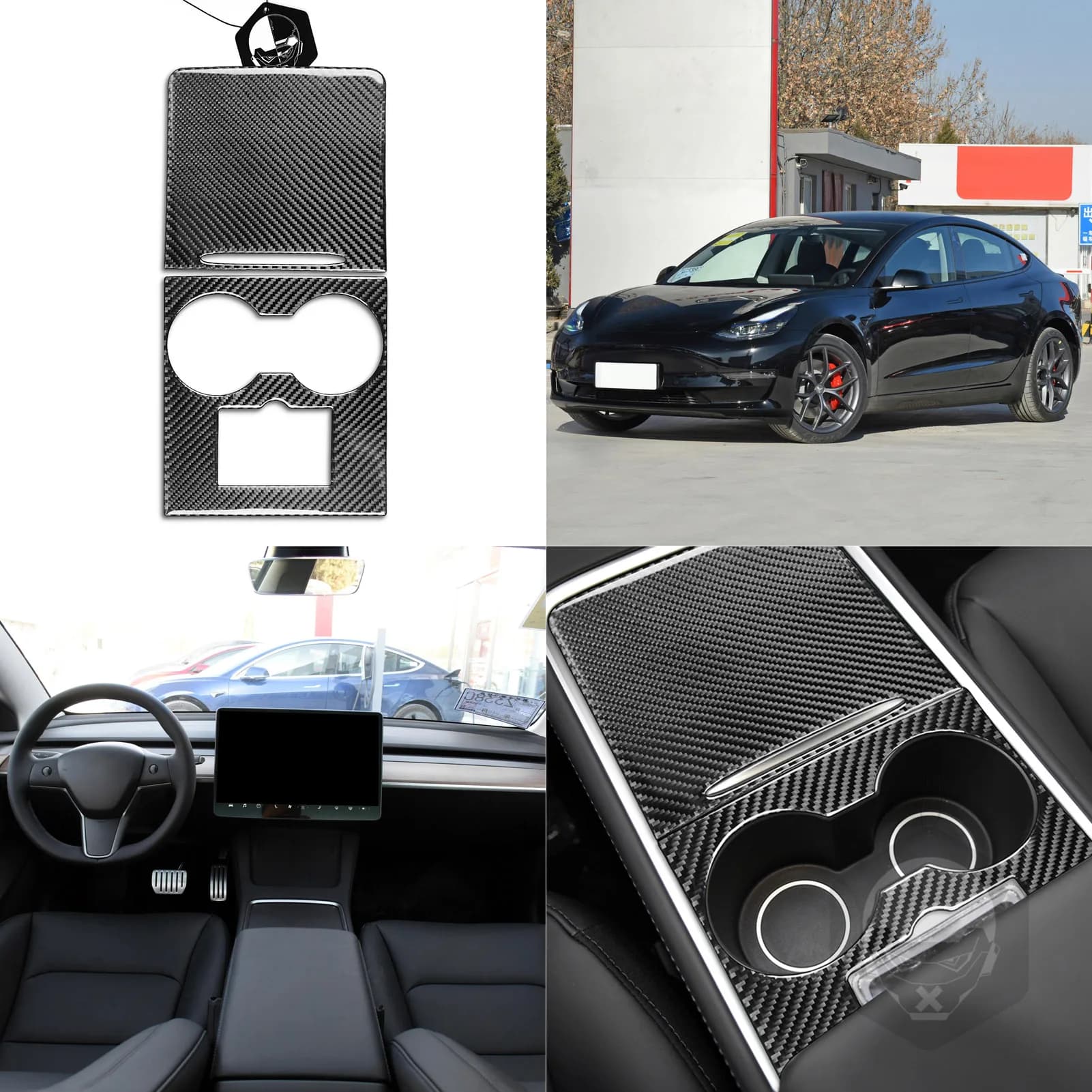 Car Decor Accessories Real Carbon Fiber Central Control Console Cover Automotive Interior Stickers For Tesla Model 3 2021