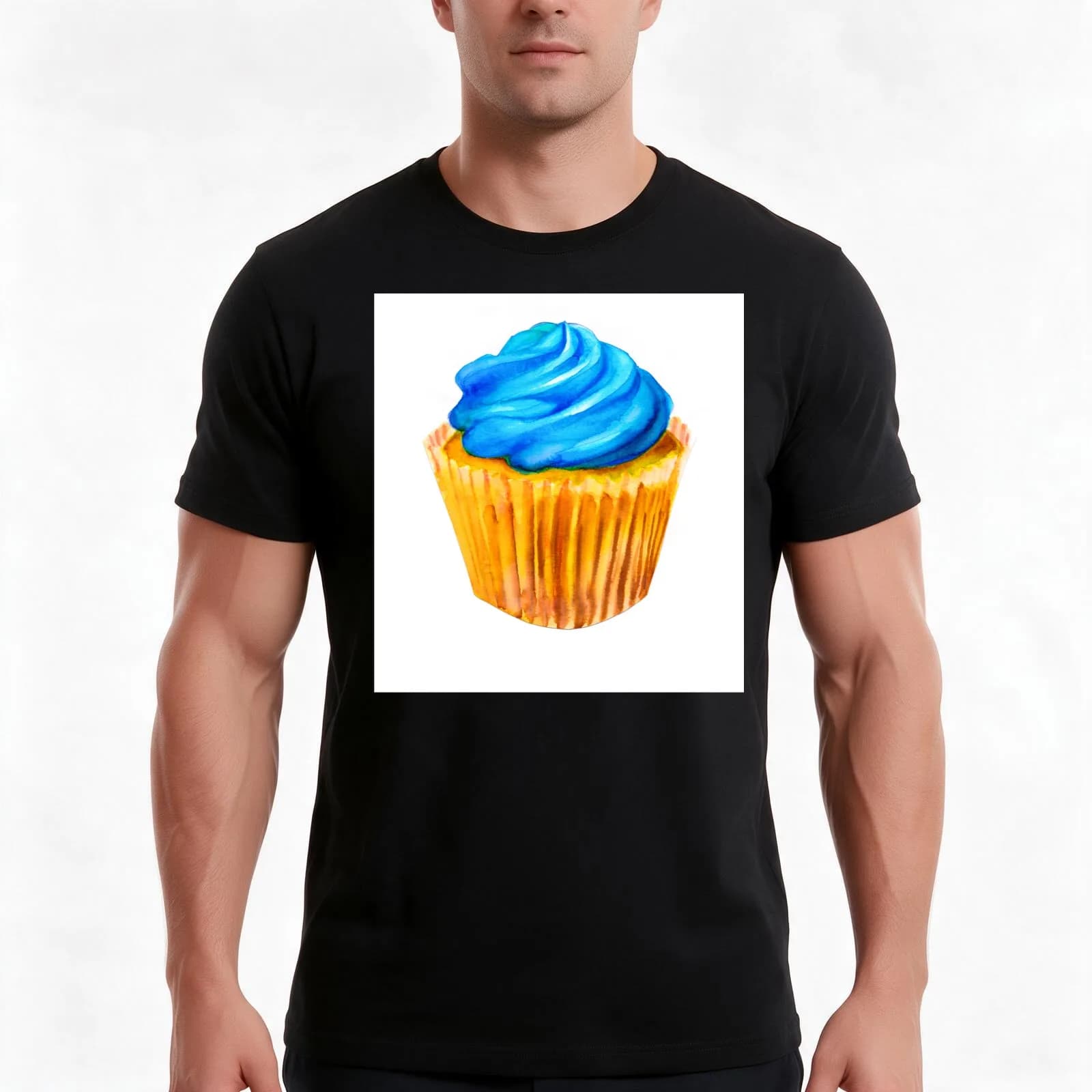 Blue Cupcake T-Shirt, Summer Casual Cotton Tee, Oversized Streetwear Tops, Vintage Graphic Print, Loose Fit Short Sleeve