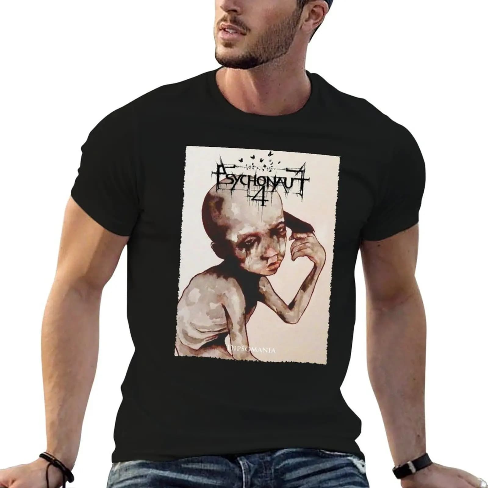 PSYCHONAUT 4 BAND T-Shirt boys animal print vintage graphic tee t shirts for men cotton