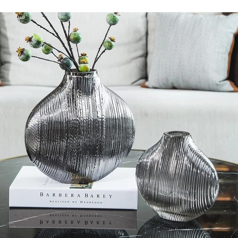 Silver Brushed Glass Vase Living Room Porch Decoration Flower Arrangement Hydroponic Pot Home