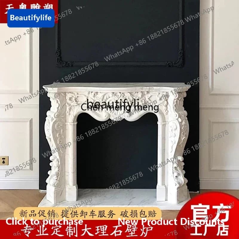 183Marble fireplace French light luxury living room decoration hand-carved marble mantel6005