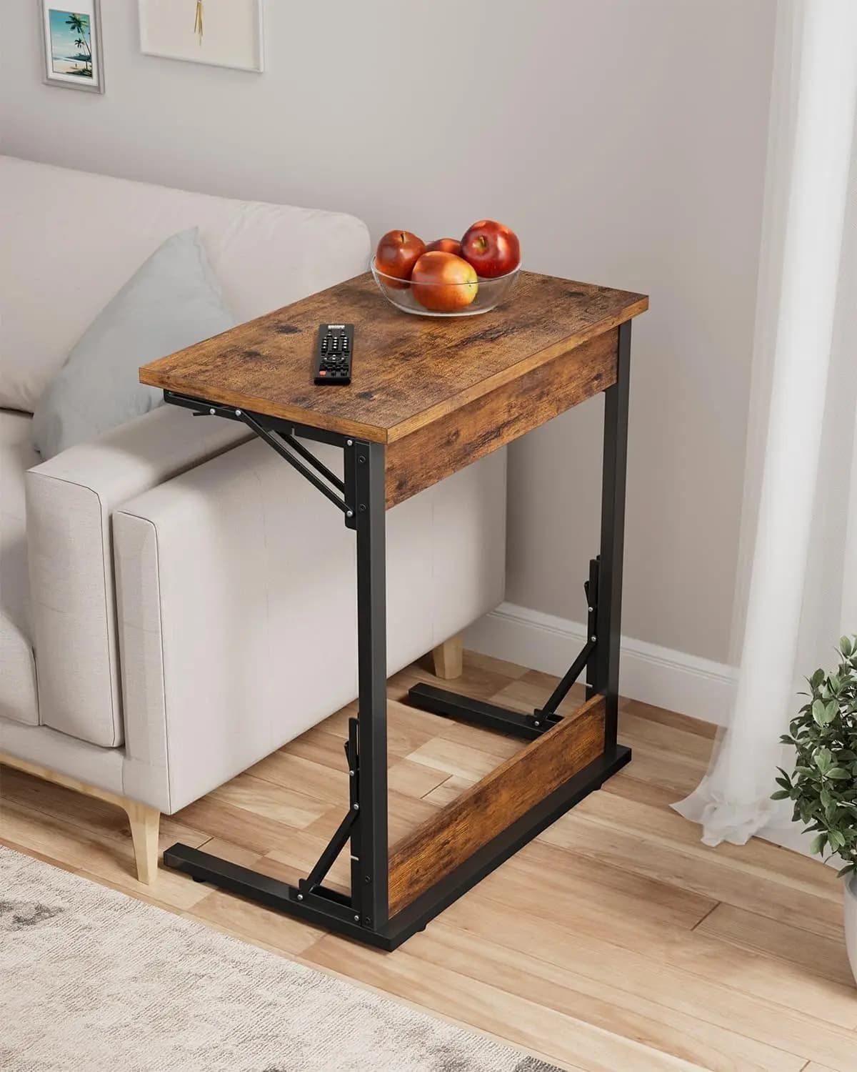 Folding TV Tray Set of 2, Small C-Shaped TV Dinner Tray Table, Slide Under Couch Side Table for Recliner, Living Room, Bedroom