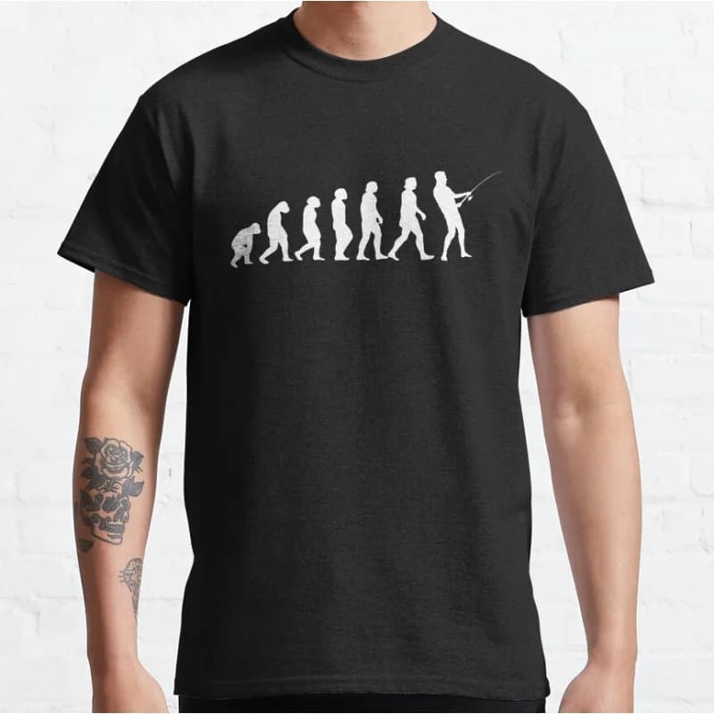 Fisher Evolution Funny fishing humor tee for Sport fishing lover Graphic T Shirts for fisherman large size Adult tops S-6XL
