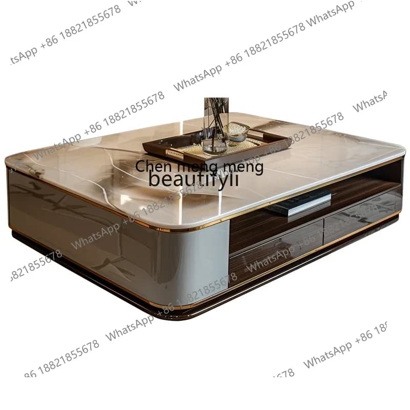 X High-end marble coffee table new design living room table high-end light luxury style, large apartment coffee table household