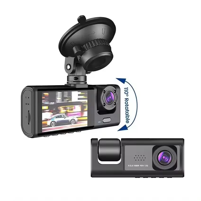 3 Lens  Dash Cam Car Vehicle Camera 2.0 Inch Screen  Car Black Box Car Dvr Dashboard Recorder Front Cabin Rear
