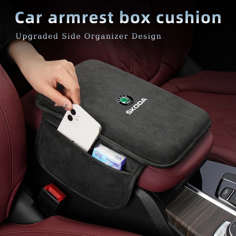 Car Armrest Box Cushion Elbow Storage Mat Console Protector Cover For Skoda Superb Rapid Octavia Kodiaq Fabia Derivative Karoq K