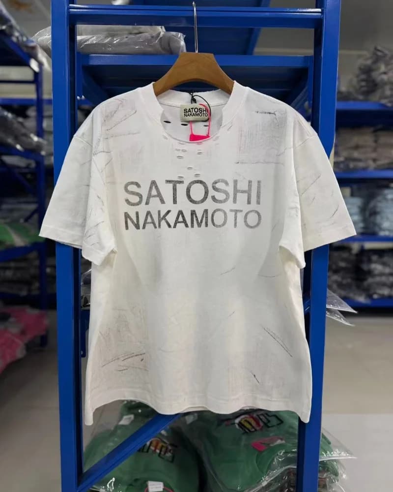 Satoshi Nakamoto White 100% Cotton Summer Men's Women's Printed Design Washed Distressed Short-Sleeve T-Shirt