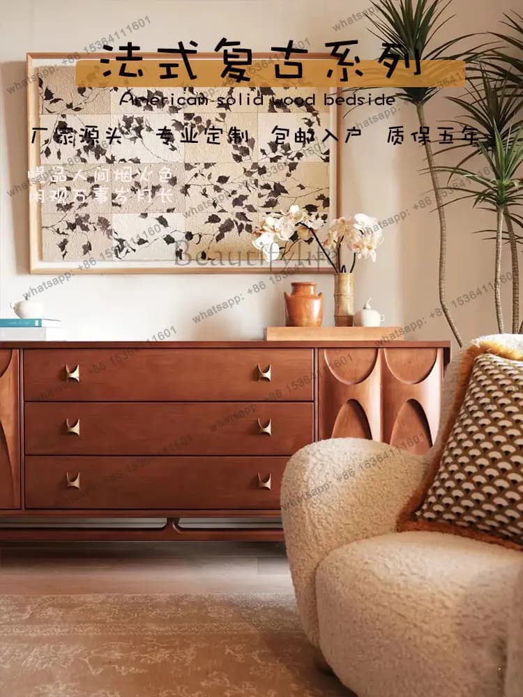 Solid wood antique style living room decoration dining side cabinet wabi sandy wind oak walnut high-end retro