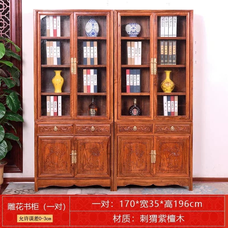 GZ-8  Rosewood Bookcase Solid Wood Display Cabinet Glass Door Study  Bookshelf and Storage Shelf