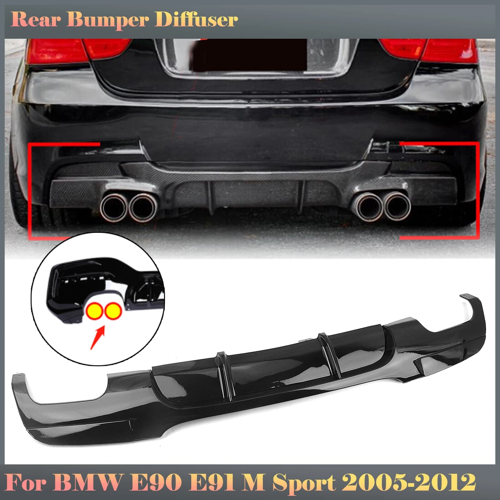 Rear Bumper Diffuser Lip Spoiler Splitter For BMW 3 Series E90 E91 M Sport 318i 320i 325i 328i 330i 335i Sedan 2005-2012 M-Tech