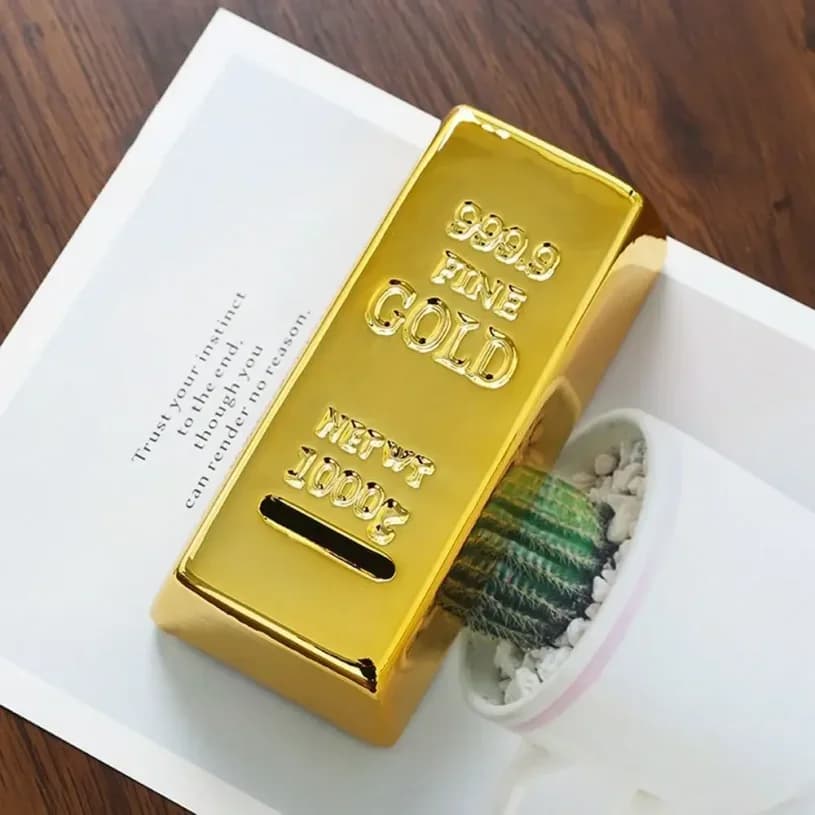 1Pcs Unique Children Birthday Gifts Gold Bullion Bar Bullion Prop Decorative Piggy Bank Coin Case Coin Bank Saving Money Box