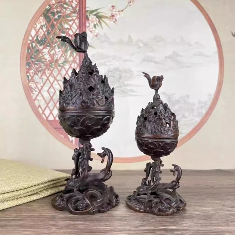 Alloy incense burner Antique Vermilion Vintage Stove Indoor household use Zen inspired incense Home decoration and gift giving