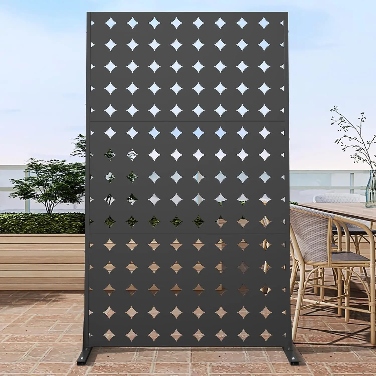 Metal Privacy Screen Outdoor with Stand, 6 ft Tall Decorative Privacy