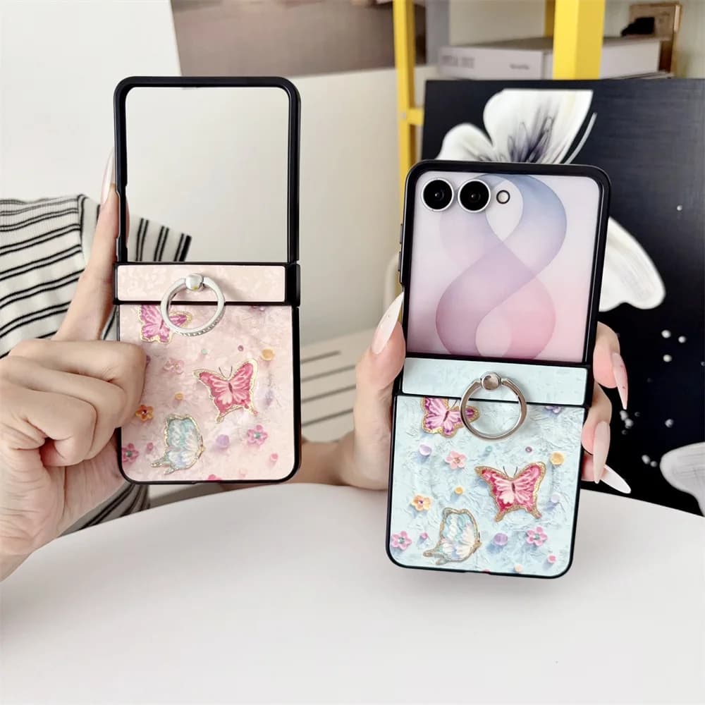 Korea Fashion Cartoon Ins Watercolor bowknot Phone case For Samsung Galaxy Z Flip 8 7 6 5 4 3 Cover Shockproof Cute Fold Cases