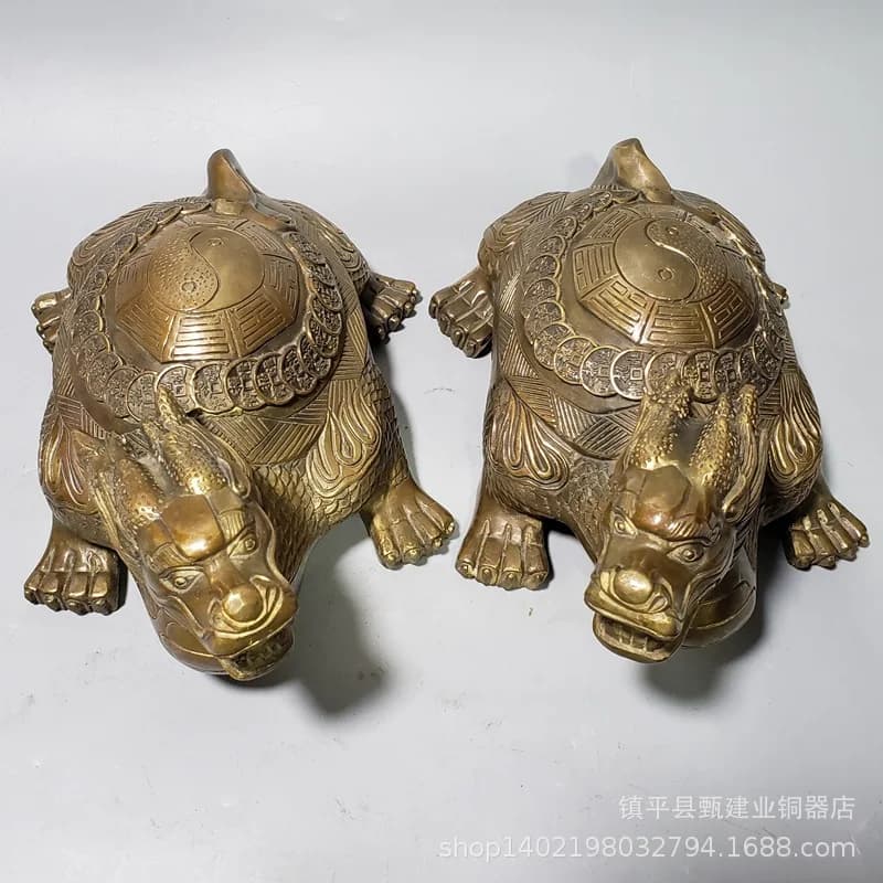 Pure copper dragon turtle large, medium, and small size metal crafts, spirit beast sculpture, home decoration brass ornament