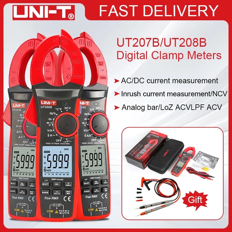 UNI-T 1000A True RMS Digital Clamp Meter 1000V AC DC Voltmeter Pliers Ammeter UT206B UT207B UT208B Inrush Current LPF ACV Test