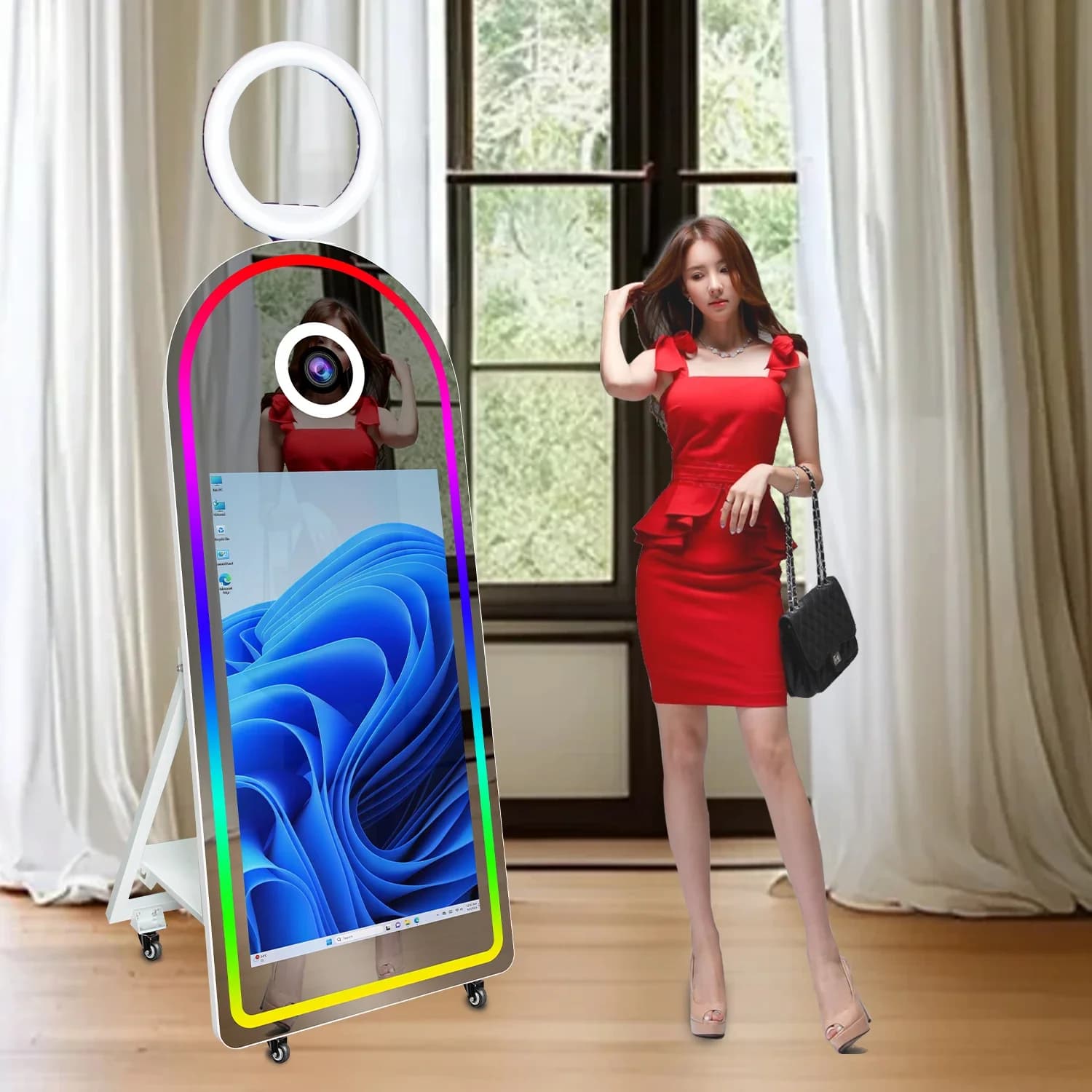 Fashion arched magic mirror photography booth machine