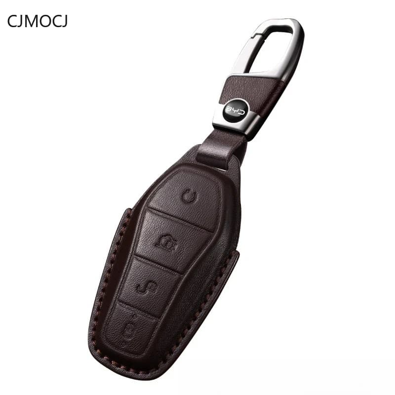 Genuine Leather Key Cover Case for BYD Qin Plus/Dolphin/Seagull/Song Pro/Yuan Plus/Tang/Han DMI/Seal/Chaser - Key Fob Shell