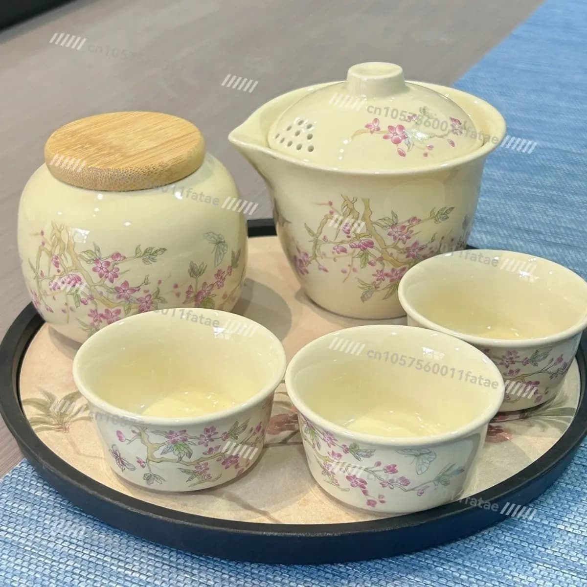 Simple Wisteria Tea Set 1 Pot 3 Cups with Tray Easy Comfortable