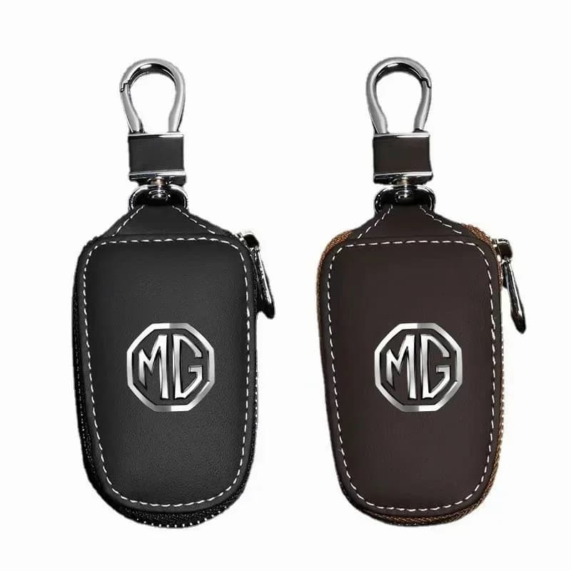 MG Custom Car Key Holder Fit ZS EV HS GT One, Leather Zipper Key Cover Protective Shell For Auto Remote Smart Key