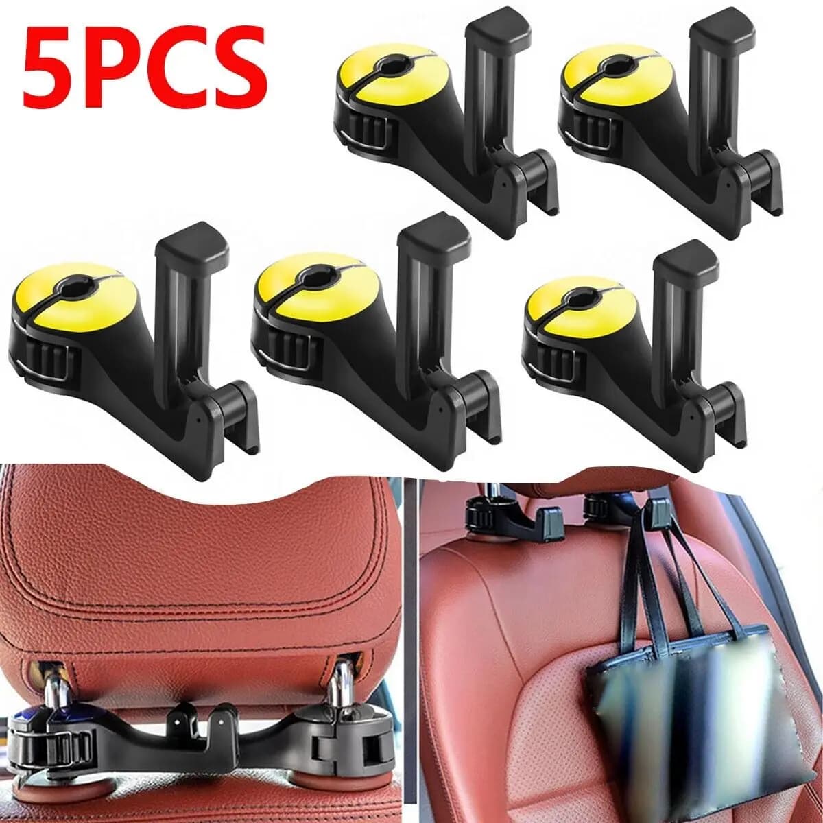 5Pcs 2 in 1 Car Headrest Hidden Hooks with Mobile Phone Support Holder Universal Car Seat Back Storage Hangers Hanging Hooks DIY