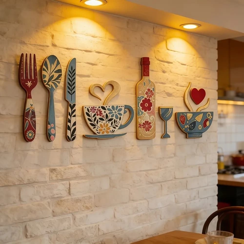 Vintage Wood Floral Kitchen Utensil Pendant Farmhouse Style Hand-painted Rustic Wall Sticker Ornaments Decorative