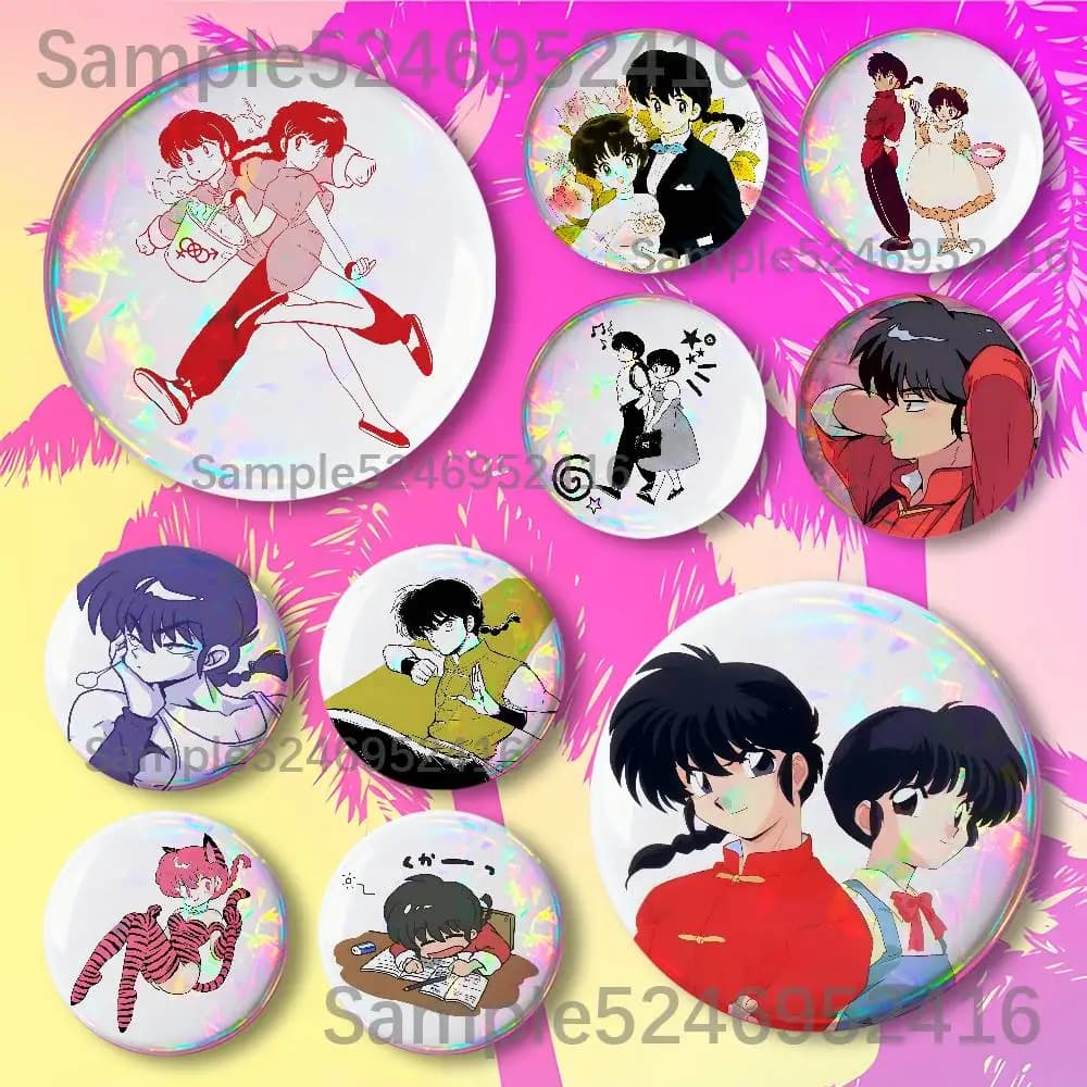 R-Ranma 12 Round Button Pins Badge Creative Brooches Backpack Clothes Decoration Fashion Cartoon Jewelry Gifts