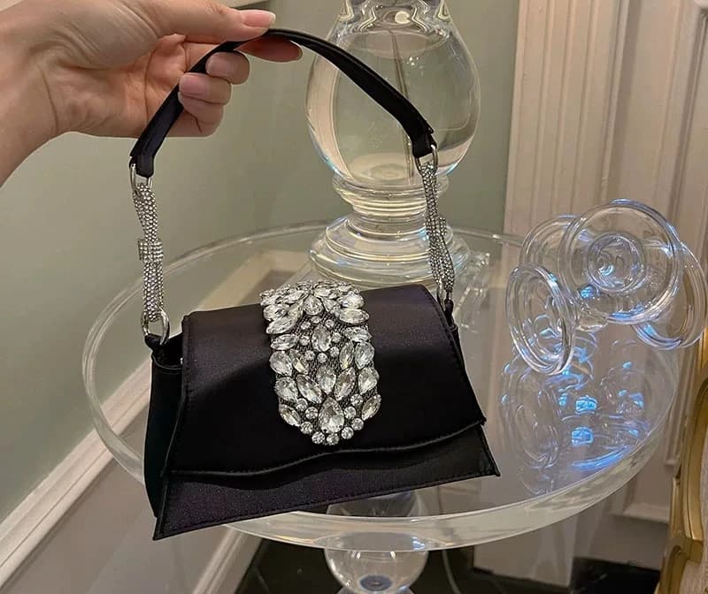 French Shiny Water Diamond Crescent Trapezoidal Saddle Bag