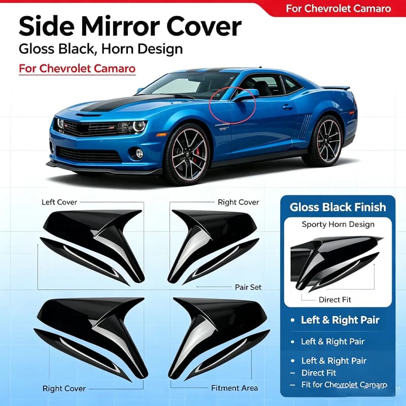 Suitable for 10-15 Camaro horn rearview mirror shell, gloss black horn reflector cover, original car without damage