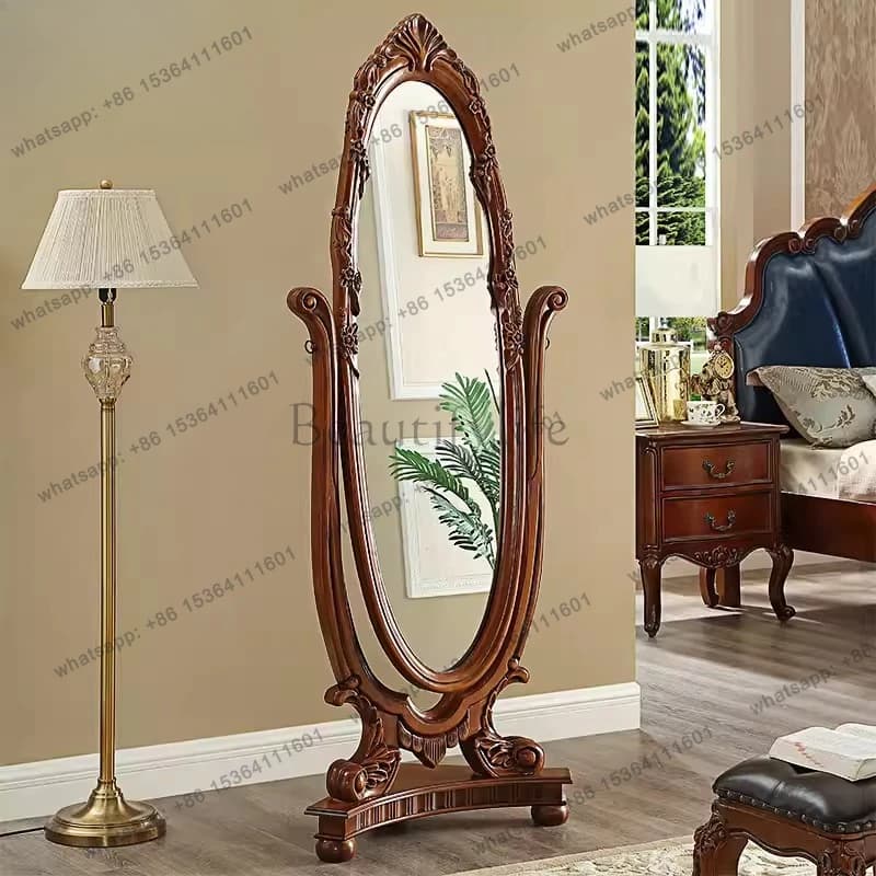 American solid wood changing mirror full body floor fitting mirror European retro
