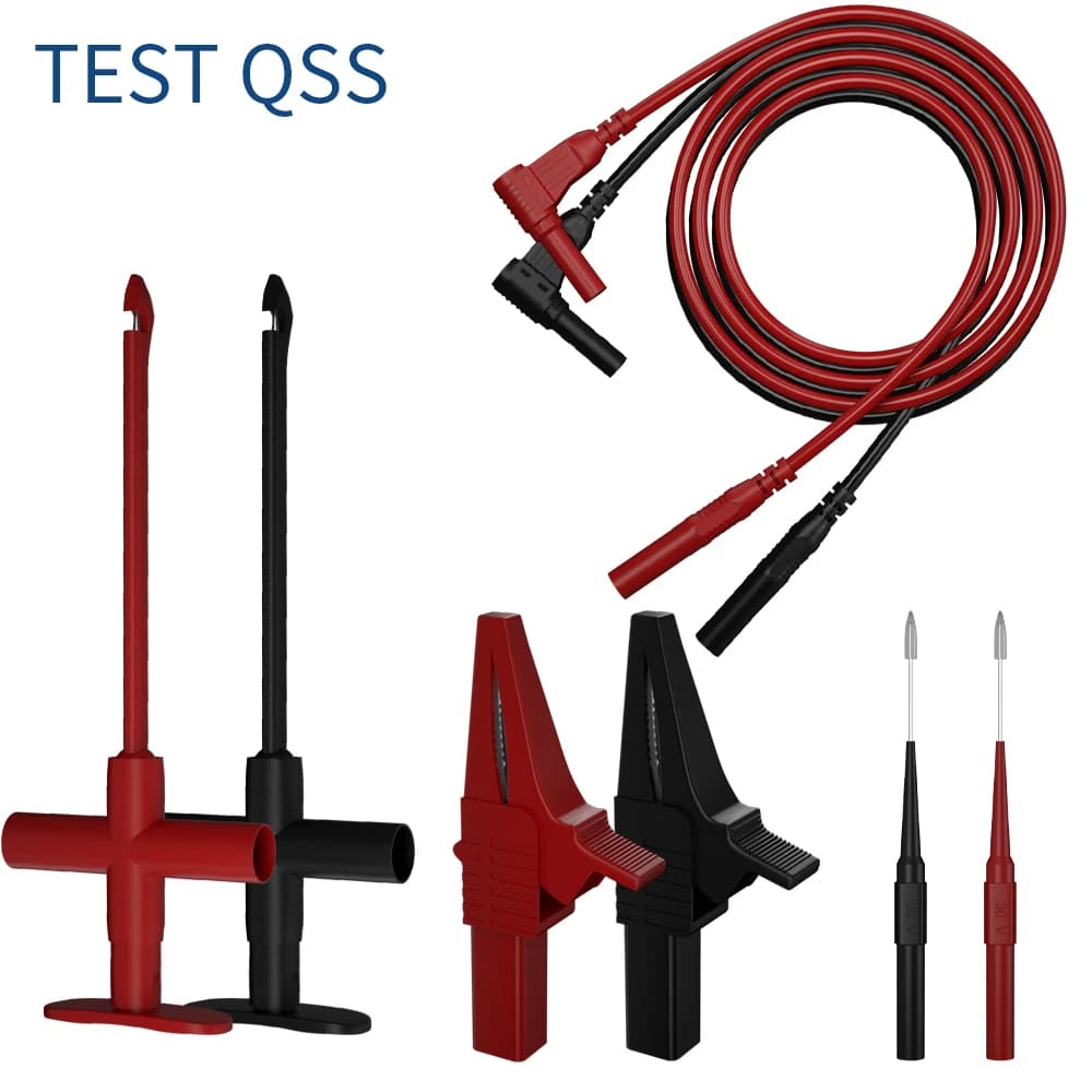 QSS 8pcs Electrical Multimeter Test Leads Set with Alligator Clips Puncture Probe Wire-Piercing Test Hook Clip  QT0089