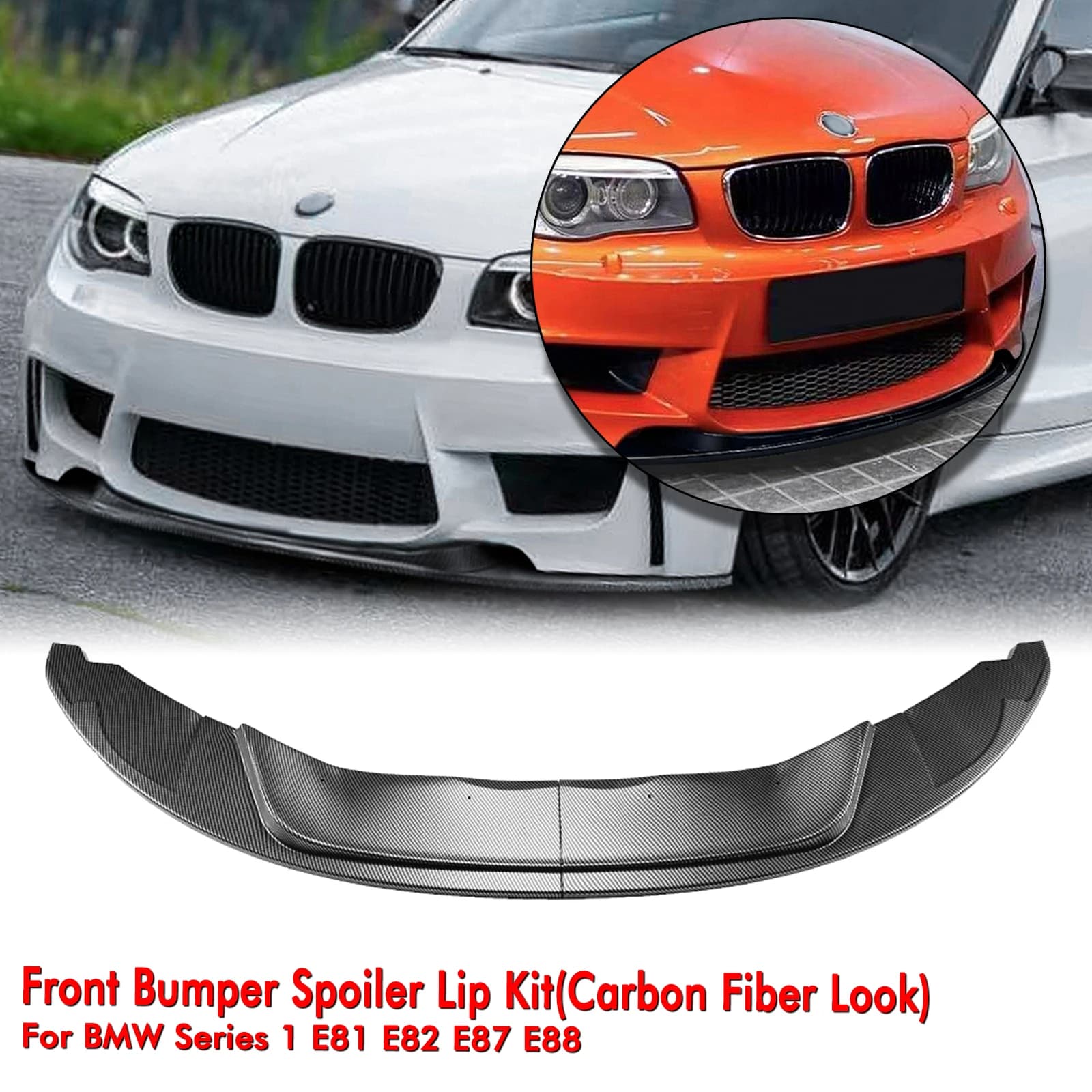For BMW 1 Series E81 E82 E87 E88 1M 2004-2013 Front Bumper Spoiler Lip Carbon Fiber Look/Gloss Black Lower Splitter Protector