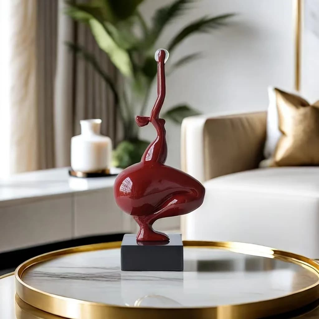 Creative red yoga girl shape figure ornaments resin modern living room villa model room hotel soft decoration