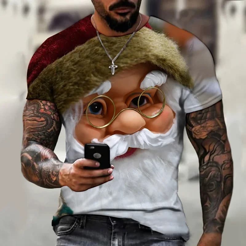 Funny Santa Claus Graphic T shirts Fashion 3D Print Men's T-Shirts Hip Hop Trend X'mas Clothing Casual O-neck Short Sleeve Tops