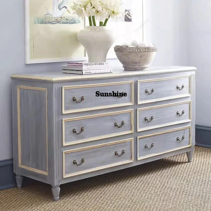 American solid wood chest of drawers, European Mediterranean chest of drawers, living room decoration cabinet