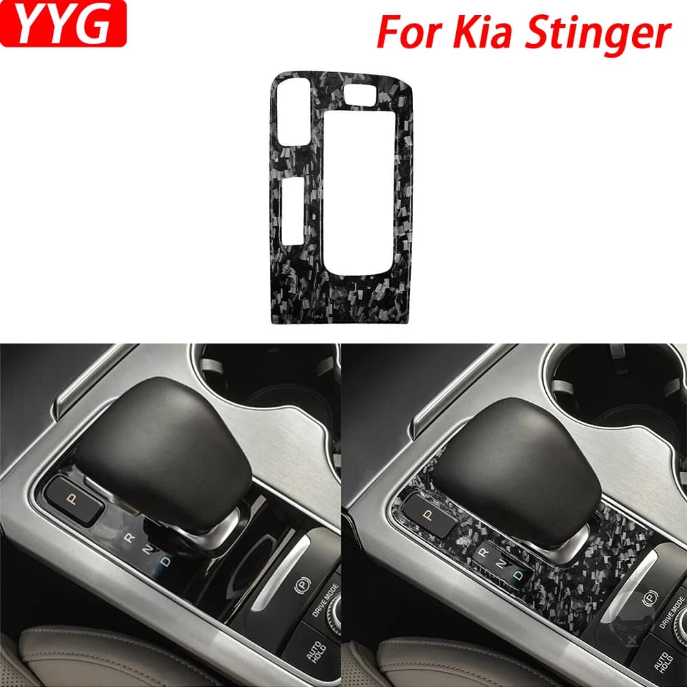 For Kia Stinger 2019-2023 Forged Carbon Fiber Central Gear Shift Panel Trim Cover Car Interior Decoration Accessories Sticker