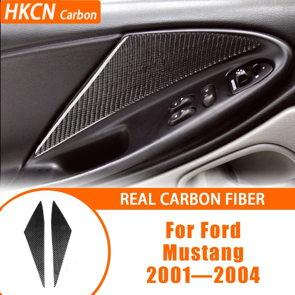 Carbon Fiber Inner Door Panel Protector Pad Cover Trim  Sticker Interior Car Accessories Modification For Ford Mustang 2001—2004