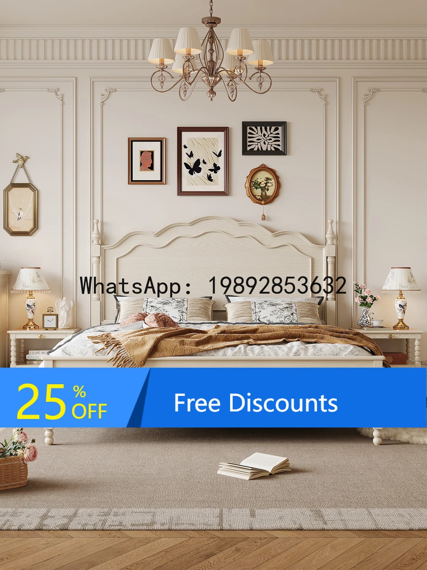 YFY Solid Wood  1.5M Home American Style  Bedroom Double  1.8M French Cream Style Wedding  Master Bedroom Large