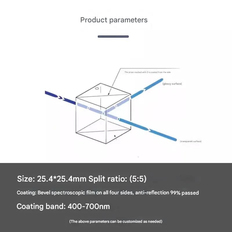 Optical Glass Cube Dichroic Beam Splitter Prism Ratio 50:50 Spectrome Sicence