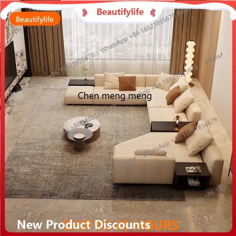 H  New light luxury minimalist villa living room large apartment, high-end matte cloth sofa