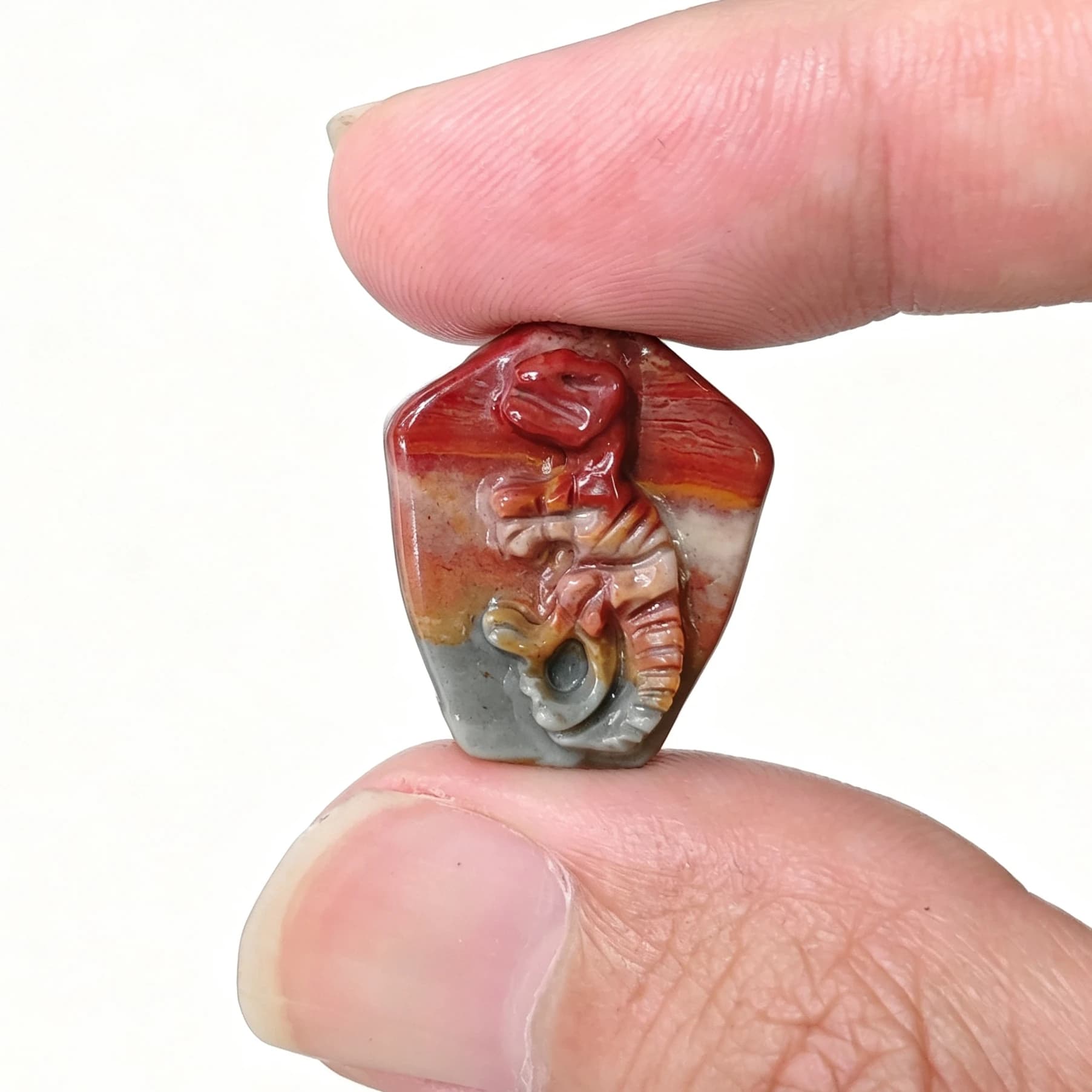 Natural Alashan Agate T-Rex Dinosaur Fossil Skeleton Relief Carving Stone 2cm Multicolor Gemstone Craft Pocket Stone 1 Pc