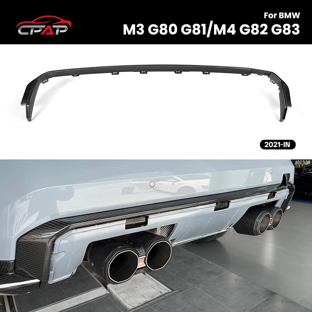 Real Dry Carbon Fiber Rear Outer Diffuser Strip Rear Bumper Lip Trim For BMW M3 G80 G81 M4 G82 G83 OEM Style 2021-IN 3Pcs/Set