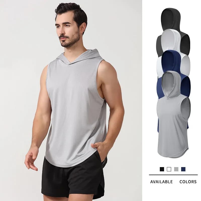 Summer New Men's Sports Vest Quick-Dry Loose Tank Top Fitness Men's Basketball Training Hooded Fitness Vest Women