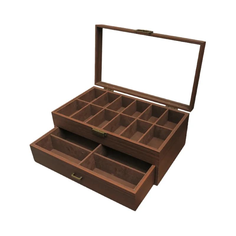 Vintage Wood Grain Collectibles Storage Box Double Layer Jewelry Organizer Case