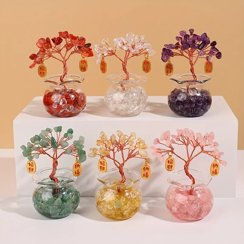 Natural crushed stone wealth tree car ornaments creative car home decoration ornaments combination decoration matching