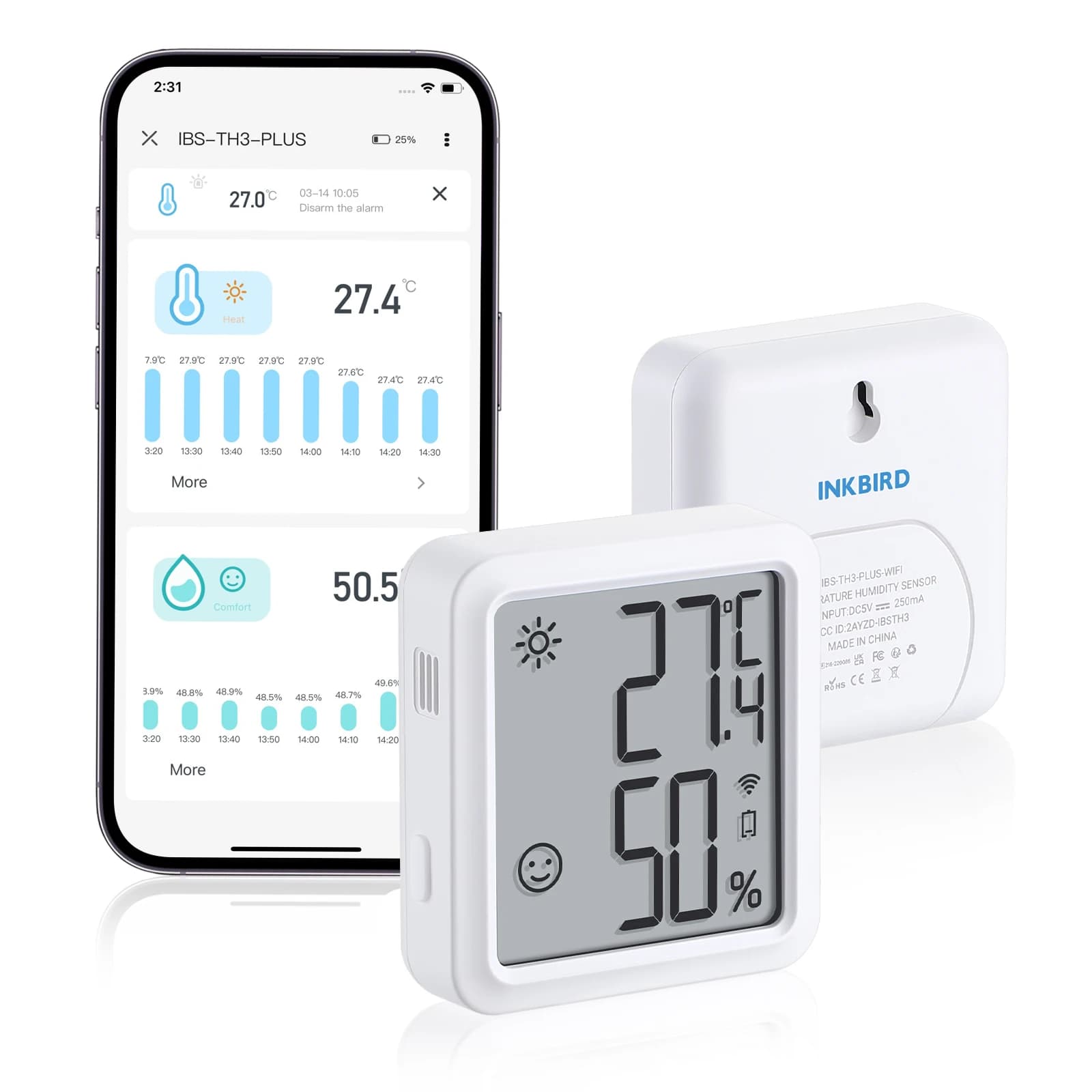 INKBIRD IBS-TH3 Wi-Fi / PlusTemperature Humidity Sensor Indoor Thermometer and Hygrometer 2-in-1 Sensor with Alarms for Fridge