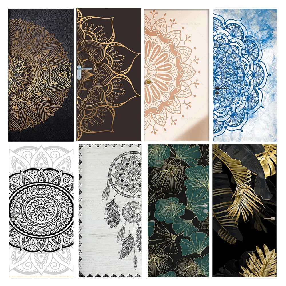 European-style Light Luxury Door Sticker Retro Black Gold Pattern Home Decoration PVC Waterproof Self-adhesive Wallpaper Poster