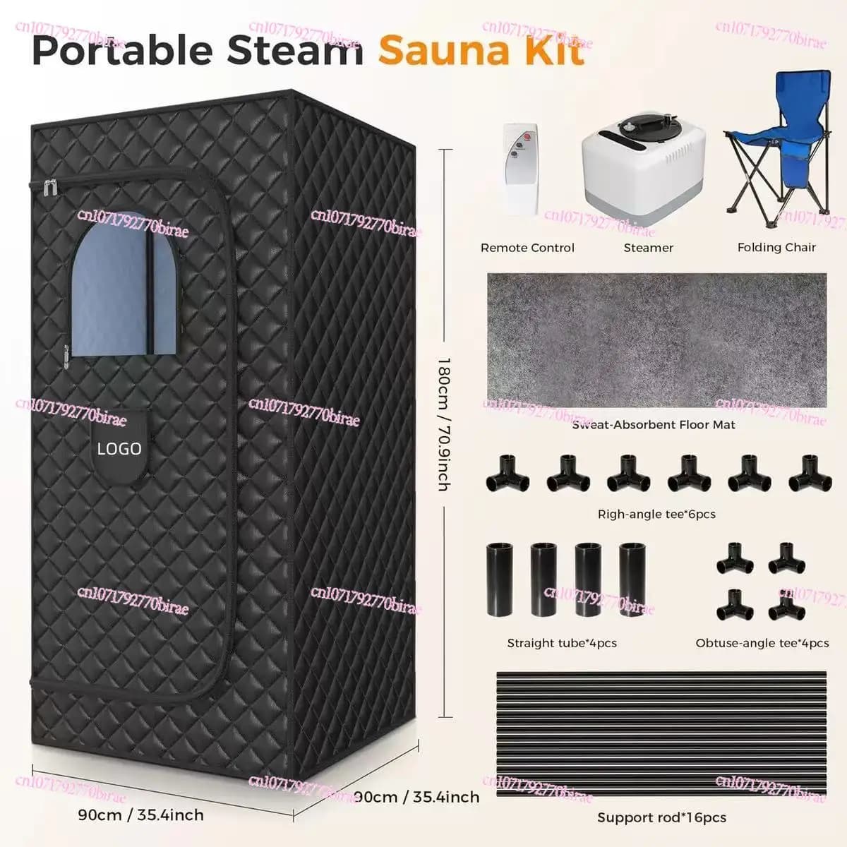 Full Body Home Steam Sauna Set 3L Large Steam Pot One Person Sauna Spa with Time Temperature Remote Control Detox Therapy SPA